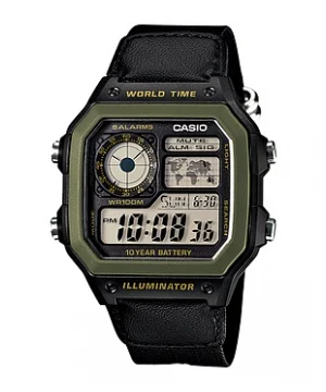 CASIO Mens World Time Black Combi Watch #AE-1200WHB-1BVDF